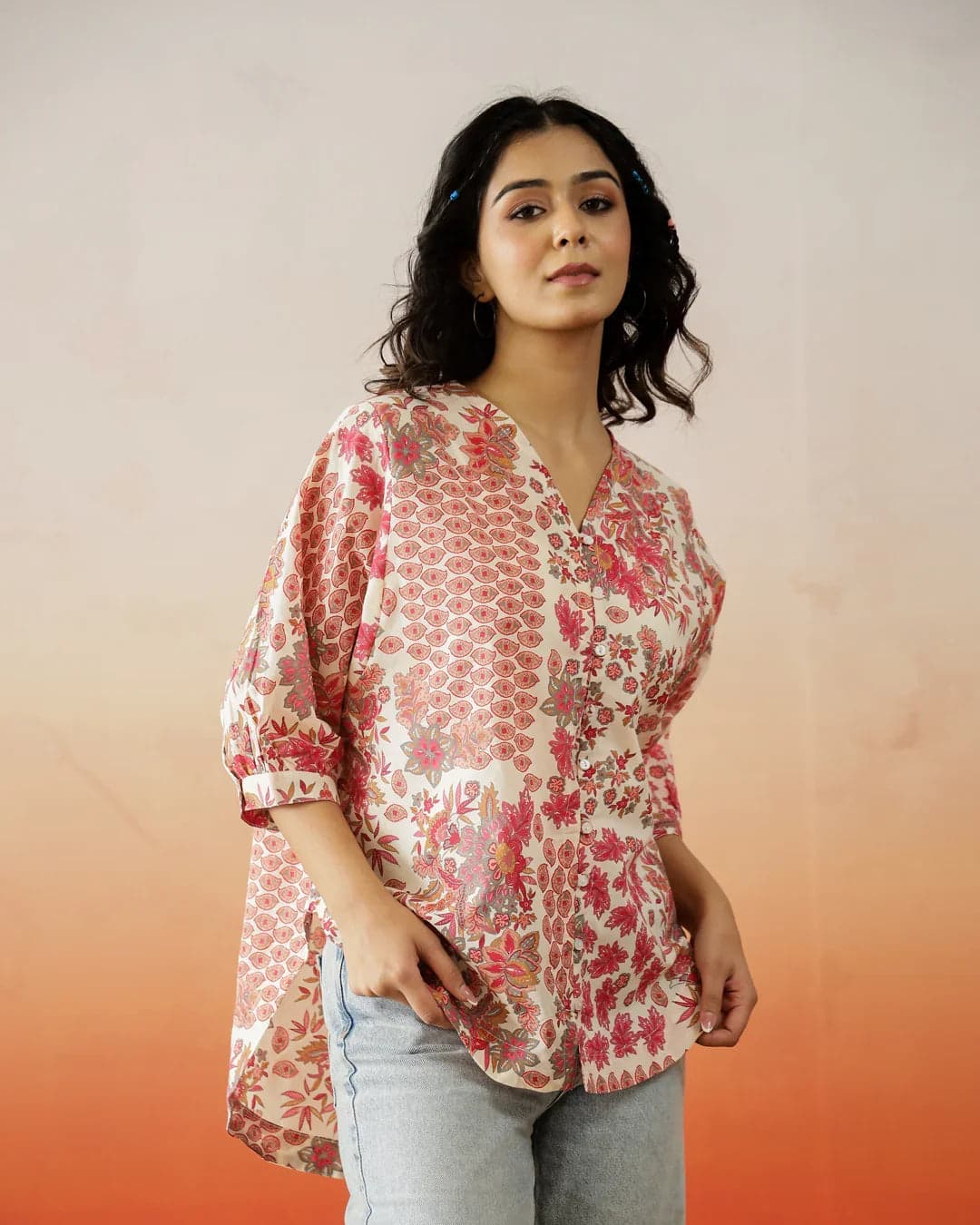 Kemigen Women's Floral Printed Cotton Top