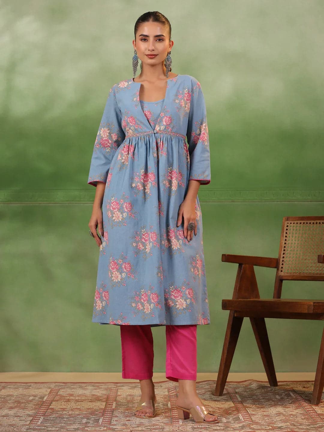 Kemigen Set Of 3 Floral Printed Cotton Kurta Set