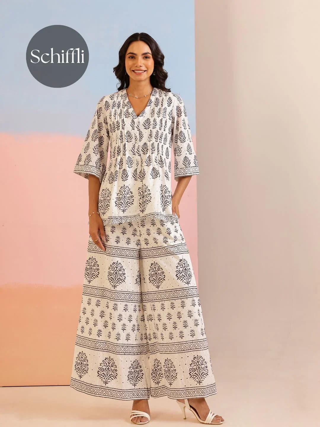 Kemigen White Floral Printed Cotton Co-Ord Set
