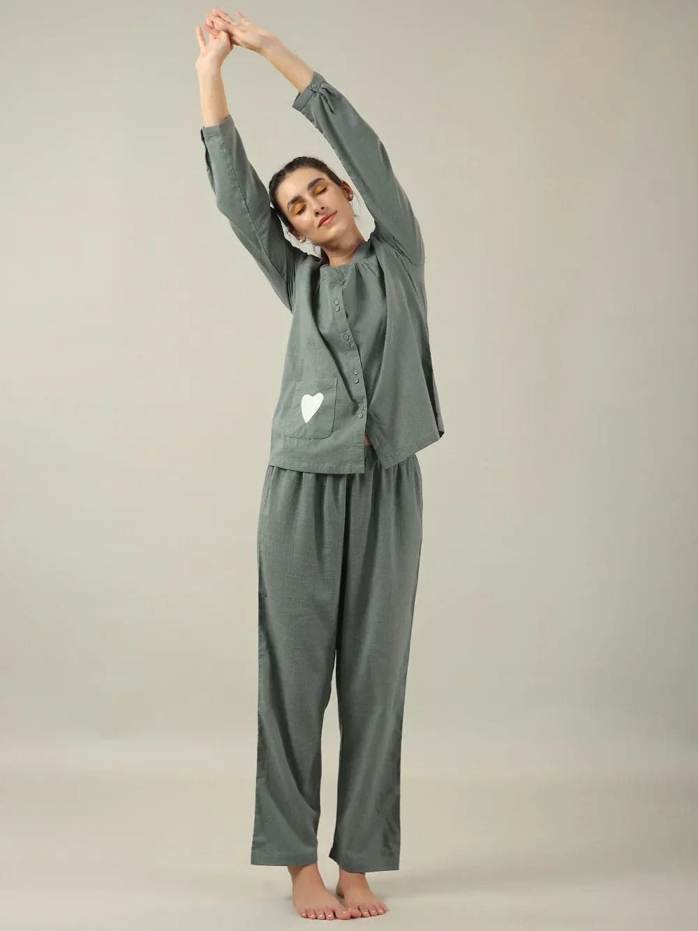 Kemigen Grey Solid Cotton Night Suit